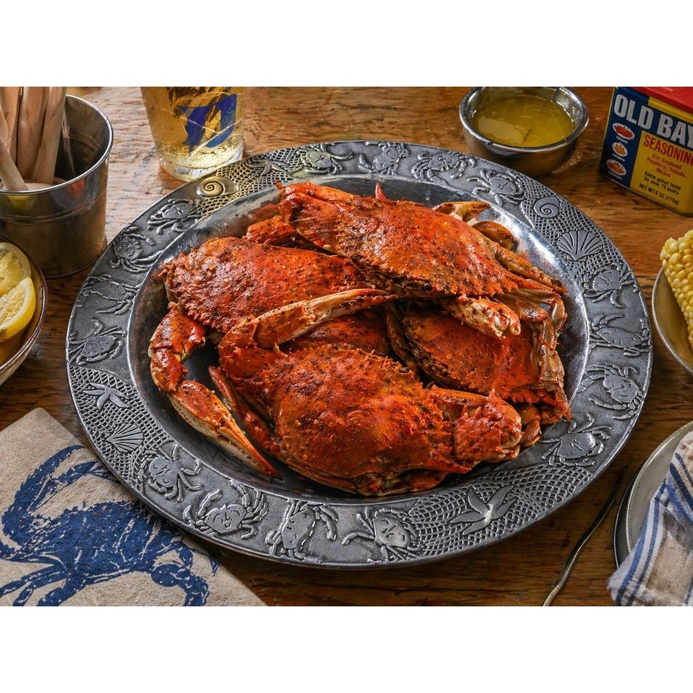 Wilton Armetale Serving Tray Silver Round Crab Nautical Rim 13" L coastal beach